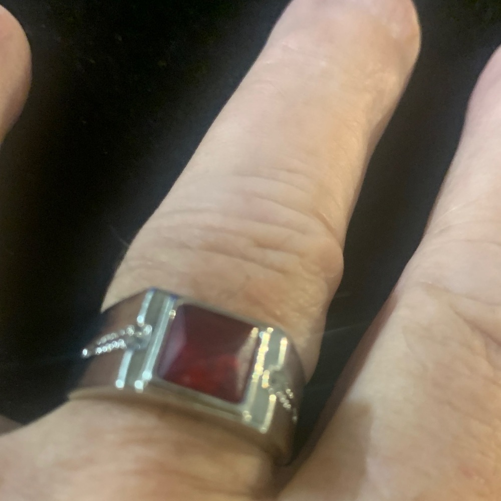 Silver Ring with Square Red Stone